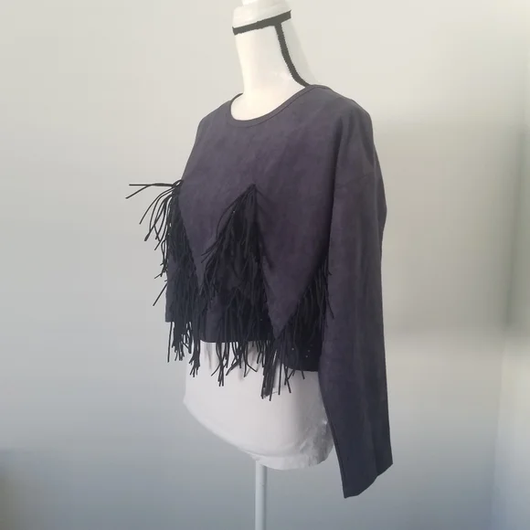 Market Cropped Blue Suede Top Sz Large - Picture 7 of 13